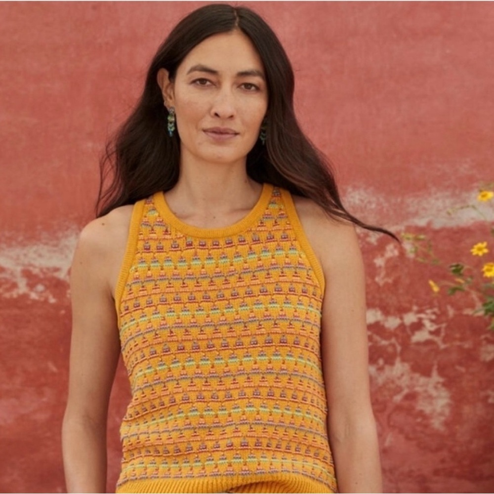 Sundance Orange Kitts Sleeveless Knit Geometric Sweater Tank- M - Picture 2 of 6